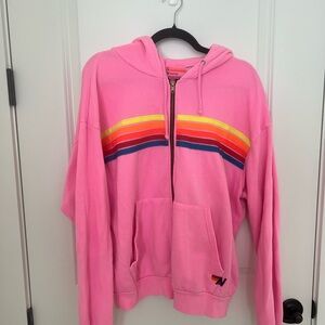 Aviator Nation Pink Hoodie with Rainbow Accents